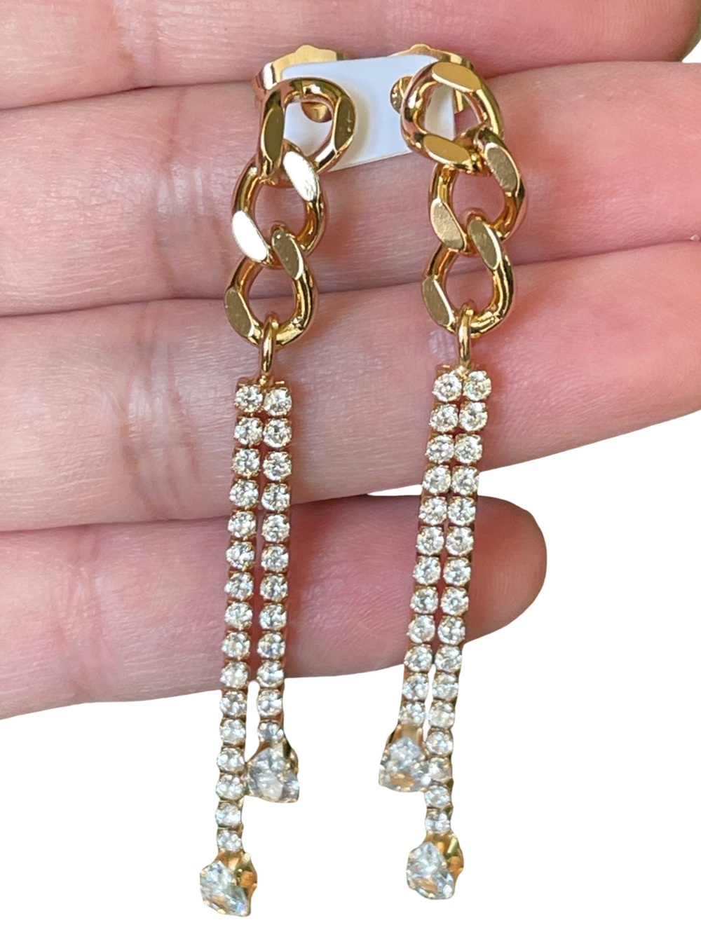 Gold-Tone Chain Drop Earrings with Crystal Tassels